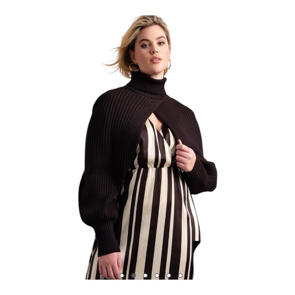 Eloquii Women’s Black Turtleneck Sweater Shrug Ribbed Sized 14/16 Super Stylish - Picture 2 of 7